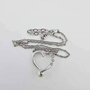 BRIGHTON 'Adorenme' Necklace Reversible Open Heart Faux Pearl Silver Plate 18" image 4