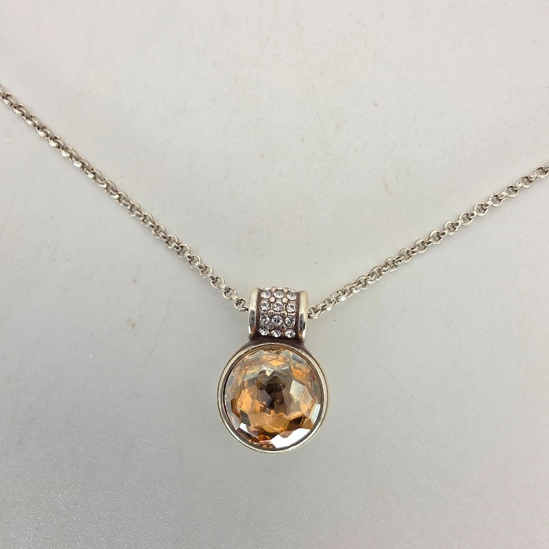 BRIGHTON "Meridian Aurora" Necklace Amber Crystal Silver Plate Rolo Chain 18" image 1
