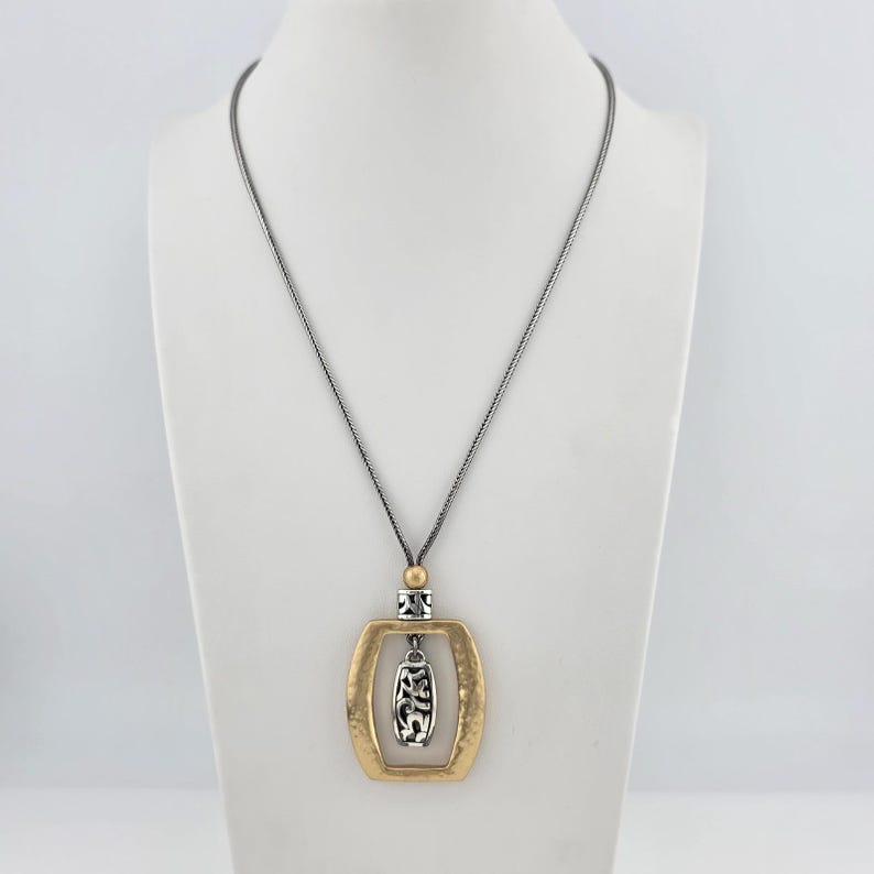 BRIGHTON 'Sensation' Necklace Scrollwork Hammered Gold & Silver Plate 20" image 4
