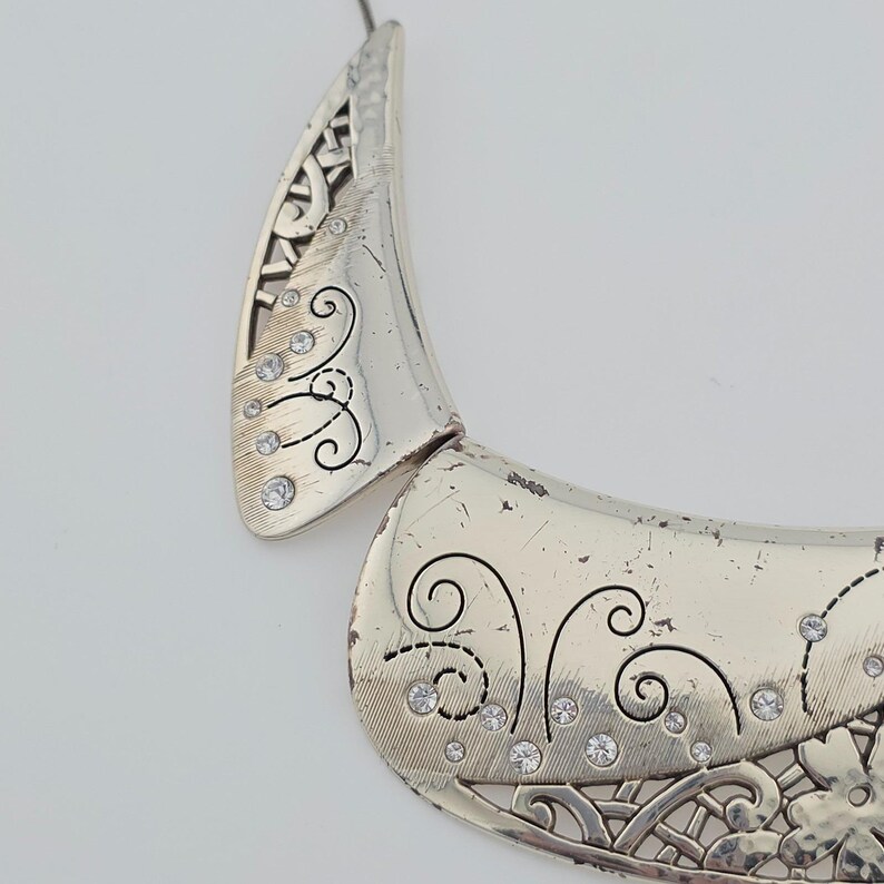BRIGHTON "Flower Collar Statement" Necklace Crystal Accents Silver Plate 16" image 3