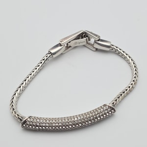 BRIGHTON 'Meridian Blaze' Bracelet Pavé Crystals Silver Plate Wheat Chain 7" image 1