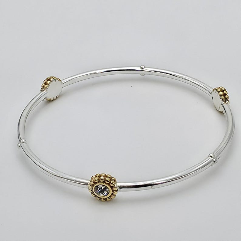 BRIGHTON 'Twinkle' Bangle Bracelet SWAROVSKI Crystals Gold & Silver Plate 8" image 3