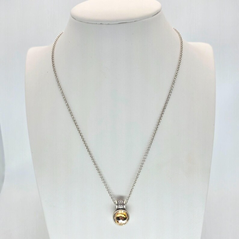 BRIGHTON "Meridian Aurora" Necklace Amber Crystal Silver Plate Rolo Chain 18" image 2