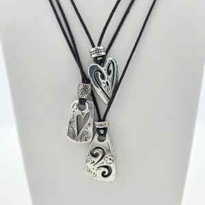 BRIGHTON 'Brazilian' Charm Necklace Scrollwork Silver Plate 3 Strand Cord 18"