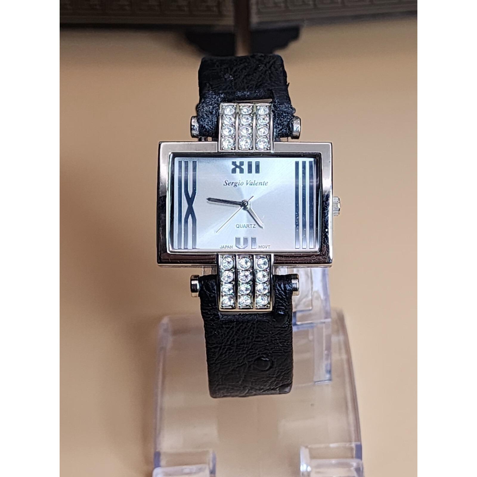 SERGIO ll • Vintage Diamond Watch Black Leather Band New Battery Ready To Wear Sergio Valente Diamond Quartz Watch | Mercari main image 4