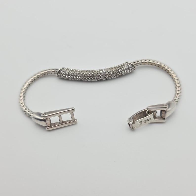 BRIGHTON 'Meridian Blaze' Bracelet Pavé Crystals Silver Plate Wheat Chain 7" image 5