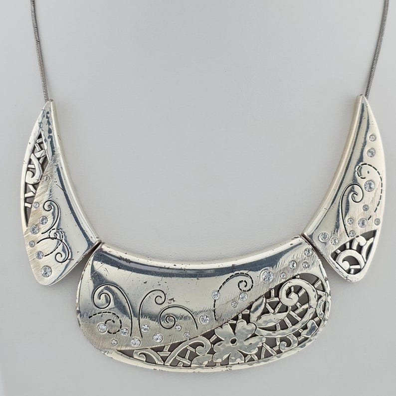 BRIGHTON "Flower Collar Statement" Necklace Crystal Accents Silver Plate 16" image 4