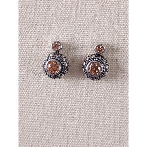 Light Tangerine Stone & Pebble Silver Plate Stacked Earrings FREE HIPPING!!