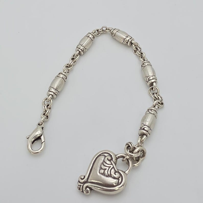 BRIGHTON 'Blaire Heart' Charm Bracelet Barrel Links Silver Plate 6.75" FREE HIP image 3