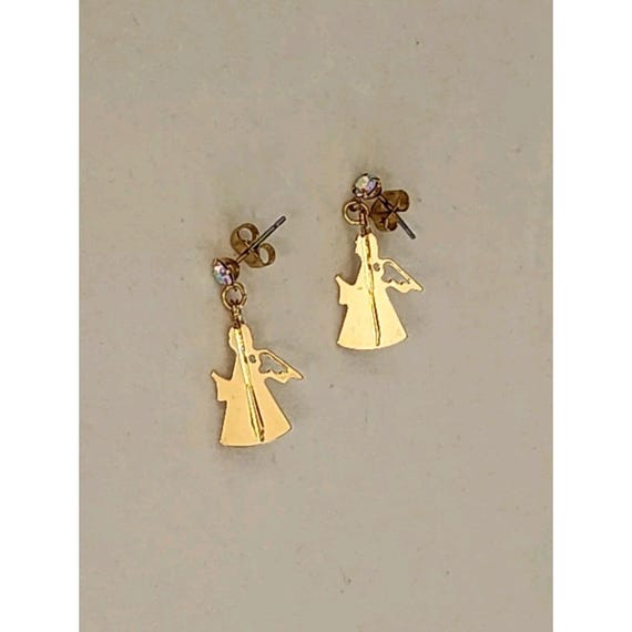 Vtg Avon Angel Wing Earrings Gold Plate Ab Rhinestone Halo 3D 1" FREE HIPPING!