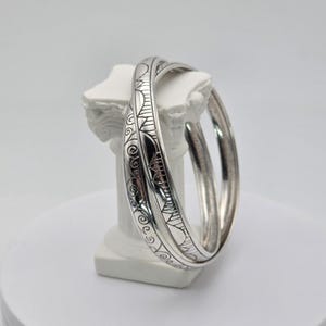 Vtg BRIGHTON &#39;Avenue&#39; Bracelet Etched Double Interlocked Bangles Silver Plated
