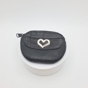 Portamonete vintage BRIGHTON in pelle nera con piccola tasca esterna e divisore interno immagine 10