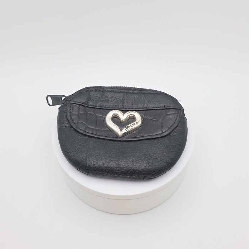 Portamonete vintage BRIGHTON in pelle nera con piccola tasca esterna e divisore interno immagine 10