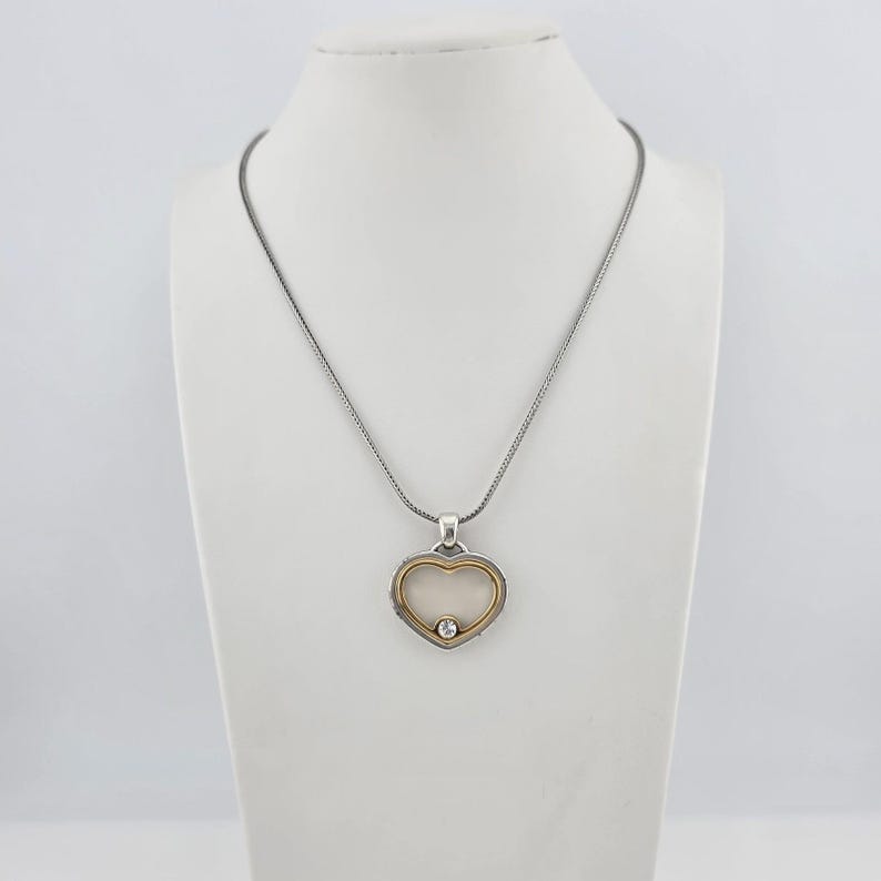 BRIGHTON 'Open Heart' Necklace Reversibe Crystal Accent Silver & Gold Plate 18" image 6