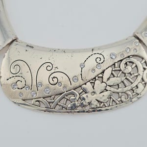 BRIGHTON "Flower Collar Statement" Necklace Crystal Accents Silver Plate 16" image 2