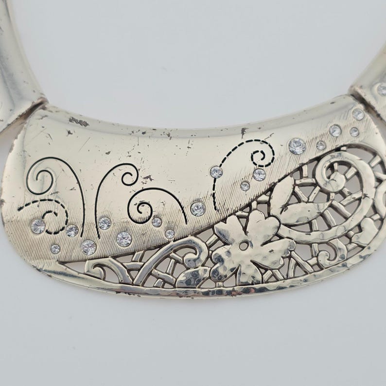 BRIGHTON "Flower Collar Statement" Necklace Crystal Accents Silver Plate 16" image 2