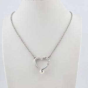 BRIGHTON 'Adorenme' Necklace Reversible Open Heart Faux Pearl Silver Plate 18" image 2