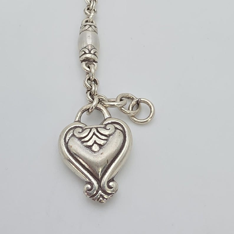 BRIGHTON 'Blaire Heart' Charm Bracelet Barrel Links Silver Plate 6.75" FREE HIP image 2