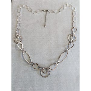 Vintage NRT Signed Twisted Hammered Silver Plate Loop Necklace 37" FREE SHIP!