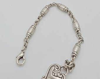 BRIGHTON 'Blaire Heart' Charm Bracelet Barrel Links Silver Plate 6.75" FREE HIP