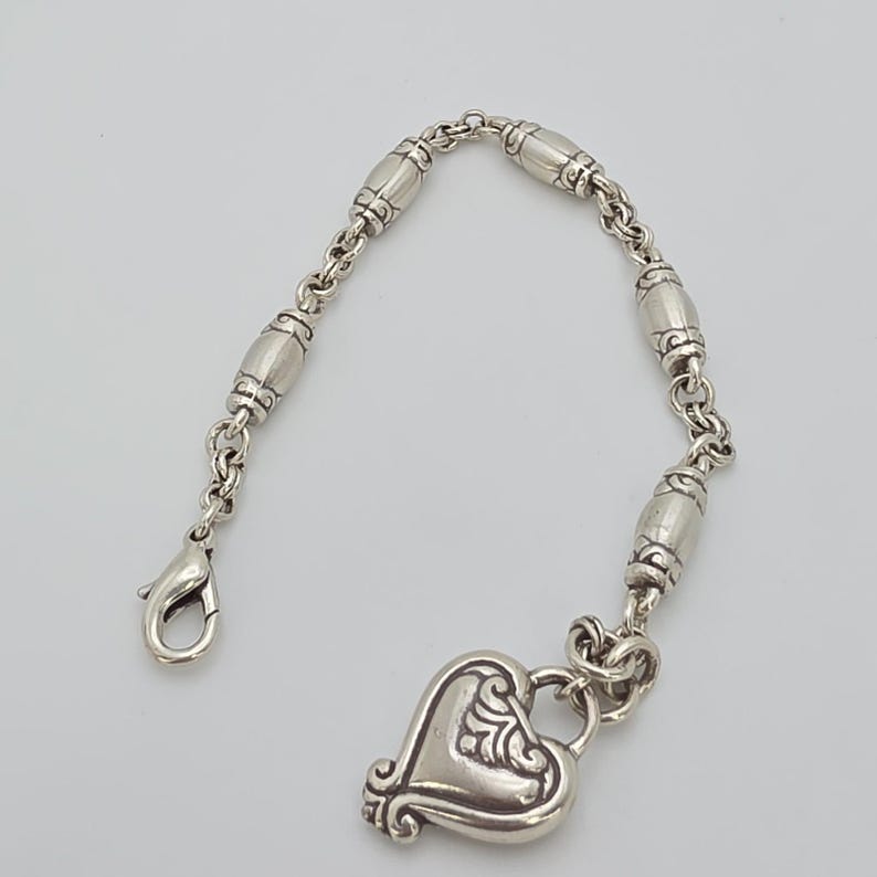 BRIGHTON 'Blaire Heart' Charm Bracelet Barrel Links Silver Plate 6.75" FREE HIP image 1