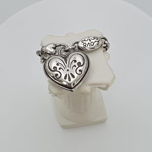 BRIGHTON Love Heart Charm Bracelet Scrollwork Silver Plate 6.5" FREE HIPPING!! image 2