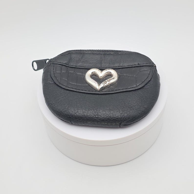 Portamonete vintage BRIGHTON in pelle nera con piccola tasca esterna e divisore interno immagine 2