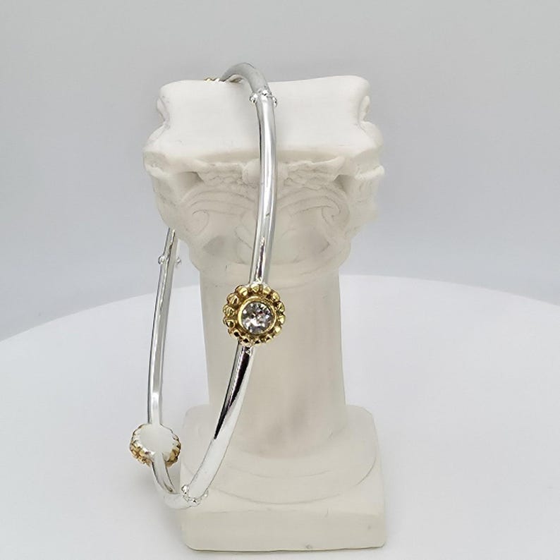BRIGHTON 'Twinkle' Bangle Bracelet SWAROVSKI Crystals Gold & Silver Plate 8" image 1