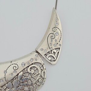 BRIGHTON "Flower Collar Statement" Necklace Crystal Accents Silver Plate 16" image 8