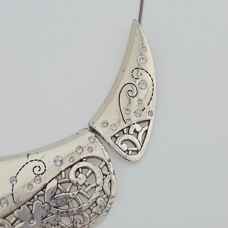 BRIGHTON "Flower Collar Statement" Necklace Crystal Accents Silver Plate 16" image 8