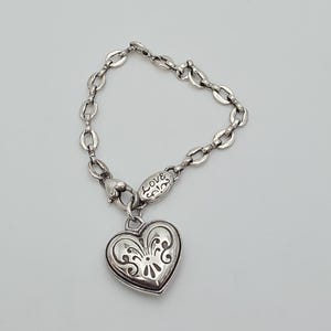 BRIGHTON Love Heart Charm Bracelet Scrollwork Silver Plate 6.5" FREE HIPPING!! image 3