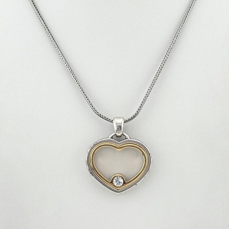 BRIGHTON 'Open Heart' Necklace Reversibe Crystal Accent Silver & Gold Plate 18" image 4