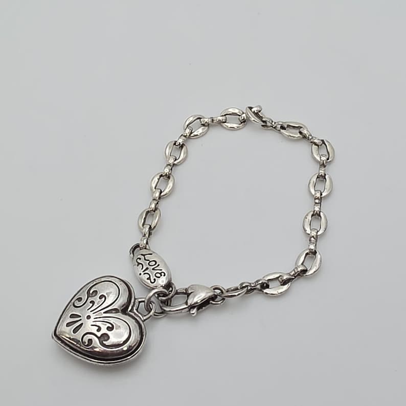 BRIGHTON Love Heart Charm Bracelet Scrollwork Silver Plate 6.5" FREE HIPPING!! image 5