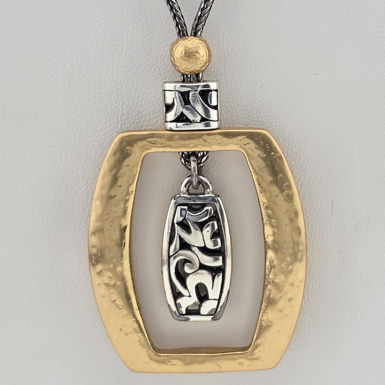 BRIGHTON 'Sensation' Necklace Scrollwork Hammered Gold & Silver Plate 20" image 2