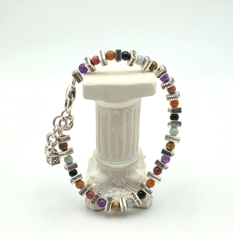 BRIGHTON "Confetti" Bracelet Various Semi-Precious Stones Silver Plate Beads 8" image 1
