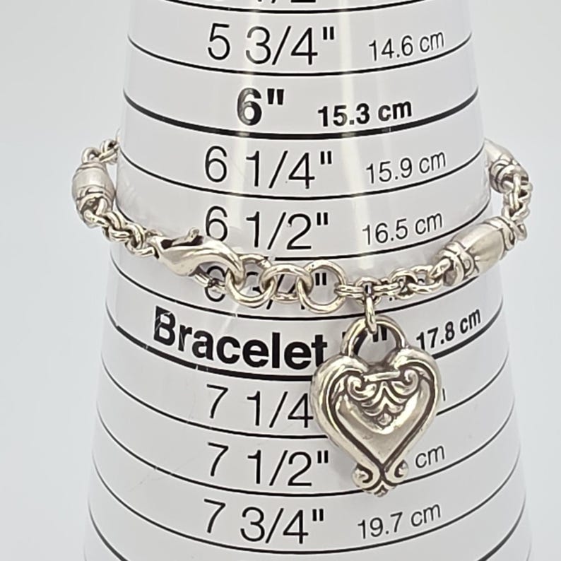 BRIGHTON 'Blaire Heart' Charm Bracelet Barrel Links Silver Plate 6.75" FREE HIP image 7