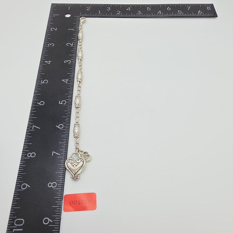BRIGHTON 'Blaire Heart' Charm Bracelet Barrel Links Silver Plate 6.75" FREE HIP image 8