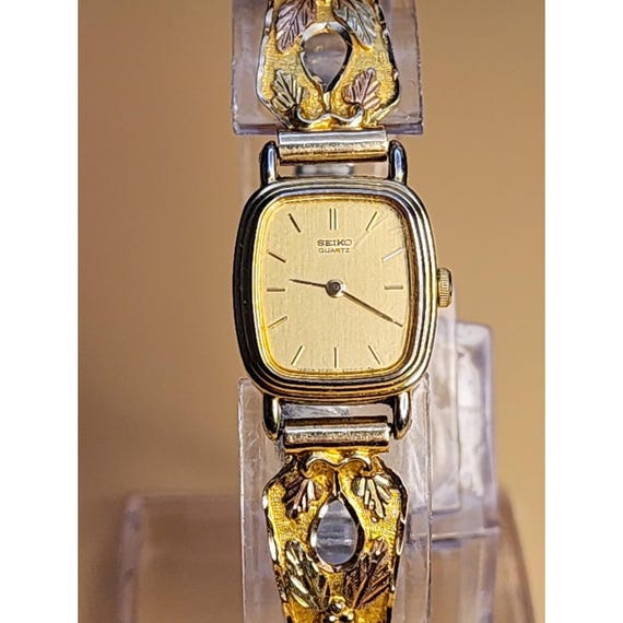 Vintage SEIKO Watch STAMPER Signed 10k Black Hills Gold Women's