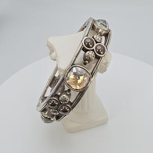 BRIGHTON 'Selene' Bangle Bracelet SWAROVSKI Crystal Studded Silver Plate 6.75" image 8