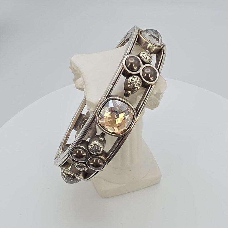 BRIGHTON 'Selene' Bangle Bracelet SWAROVSKI Crystal Studded Silver Plate 6.75" image 8