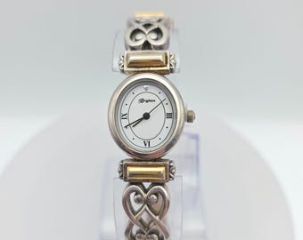 BRIGHTON "Champagne" Watch Scrollwork Links Leather Band Gold & Silver Plate 7"