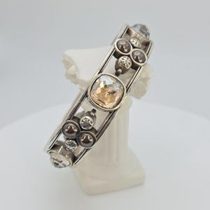 BRIGHTON 'Selene' Bangle Bracelet SWAROVSKI Crystal Studded Silver Plate 6.75" image 2
