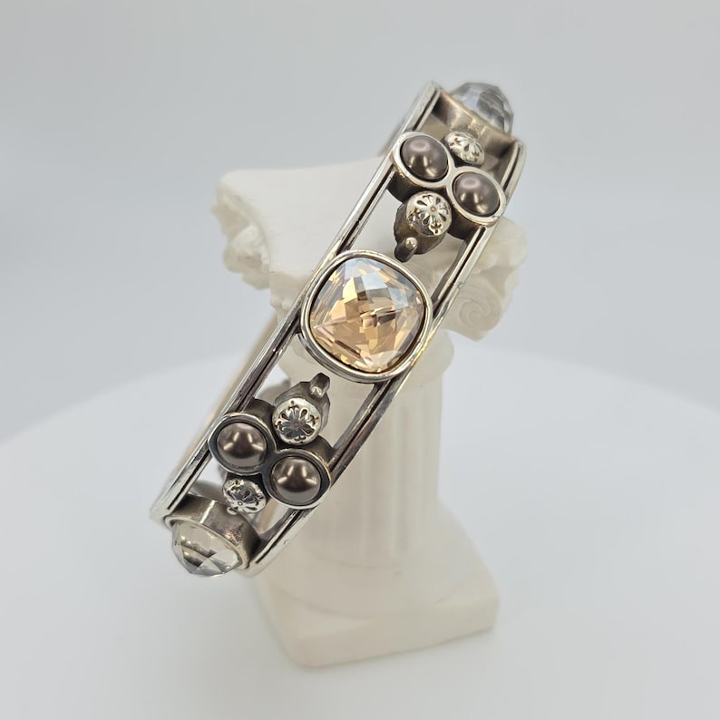 BRIGHTON 'Selene' Bangle Bracelet SWAROVSKI Crystal Studded Silver Plate 6.75" image 2