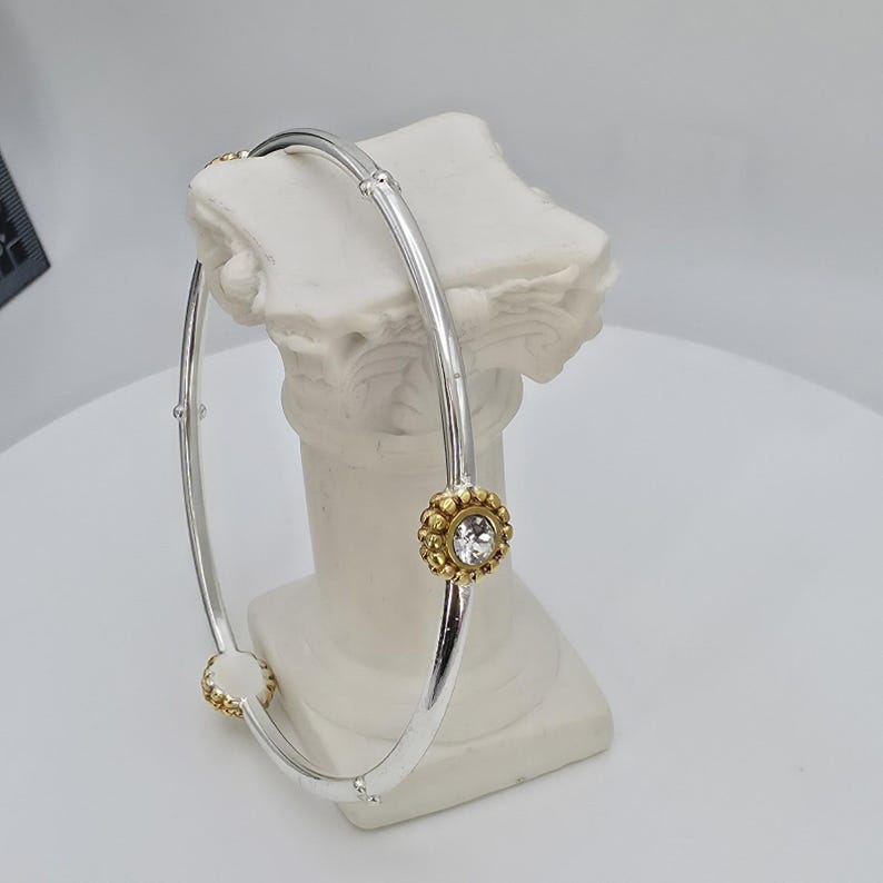 BRIGHTON 'Twinkle' Bangle Bracelet SWAROVSKI Crystals Gold & Silver Plate 8" image 2