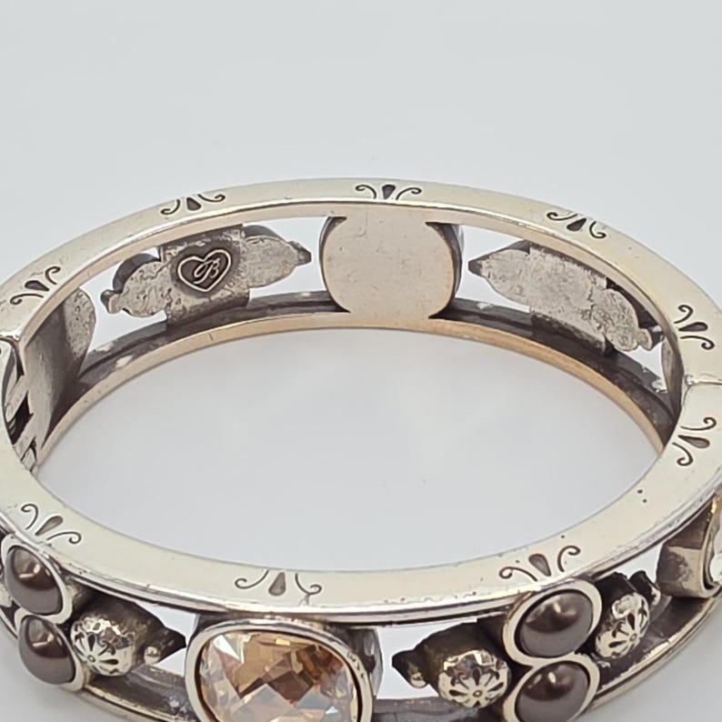 BRIGHTON 'Selene' Bangle Bracelet SWAROVSKI Crystal Studded Silver Plate 6.75" image 6