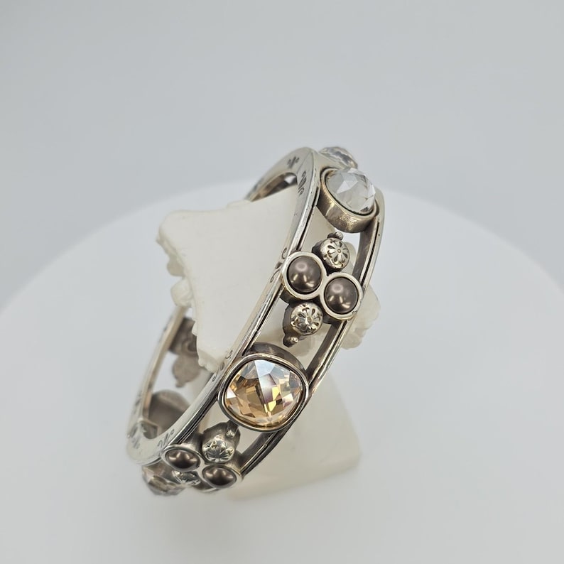 BRIGHTON 'Selene' Bangle Bracelet SWAROVSKI Crystal Studded Silver Plate 6.75" image 1