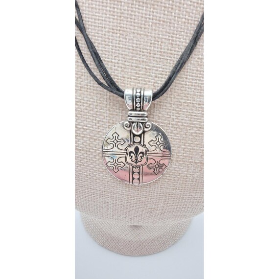 Vtg BRIGHTON Fleur De Lis Necklace Reversible Medallion  display picture 1