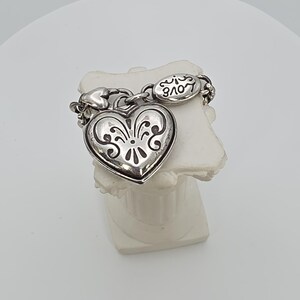 BRIGHTON Love Heart Charm Bracelet Scrollwork Silver Plate 6.5" FREE HIPPING!! image 6