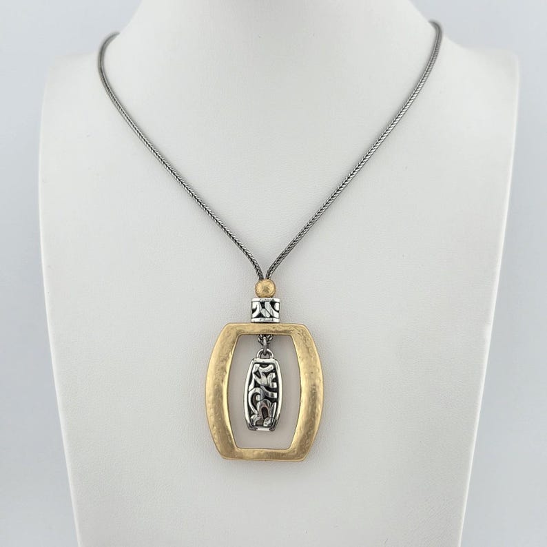 BRIGHTON 'Sensation' Necklace Scrollwork Hammered Gold & Silver Plate 20" image 1