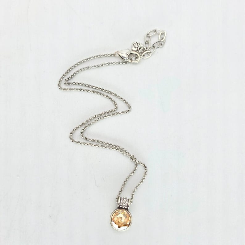 BRIGHTON "Meridian Aurora" Necklace Amber Crystal Silver Plate Rolo Chain 18" image 3